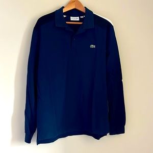 Men’s Lacoste long sleeve navy polo shirt with whit stripe on sleeves size XXL